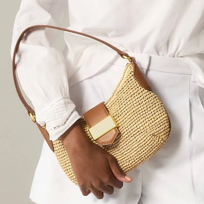 J.Crew Women's Berkeley Buckle Straw Shoulder Bag