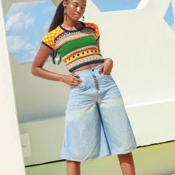 Vintage 70s Vintage Cropped Wide Leg Denim Culottes