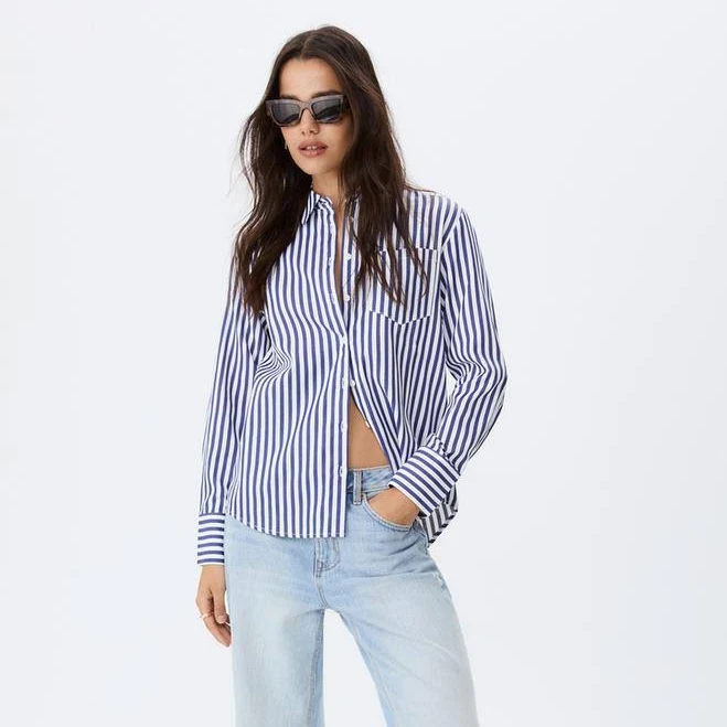 Stradivarius Basic Striped Poplin Shirt with Pocket