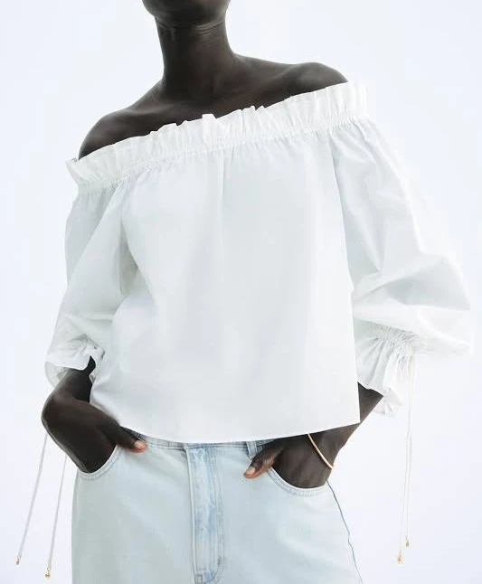 H&M Ladies Off-The-Shoulder Poplin Blouse