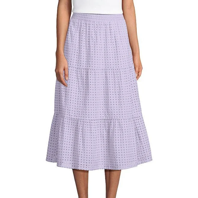 Lands' End Women's Poplin Tiered Eyelet Midi Skirt