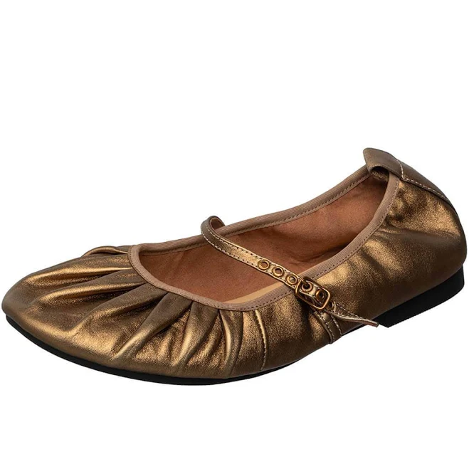 Ayalla Mila Ruched Leather Mary Jane Flats