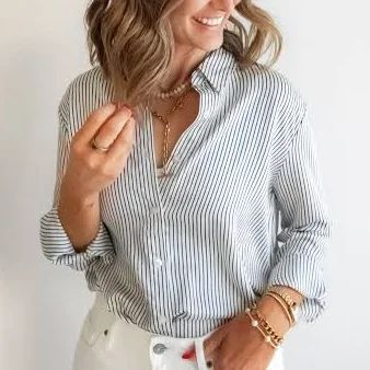 Classic Collared Striped Button-Up Shirt