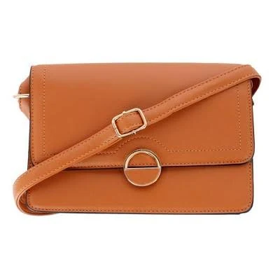 CTM Women's Synthetic Leather Adjustable Crossbody with Flap Closure
