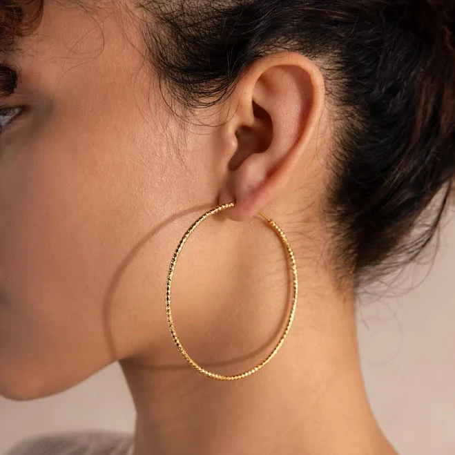 Caitlyn Minimalist Large Textured Hammered Hoop Earrings