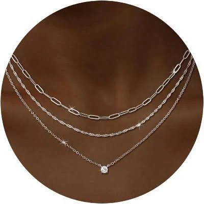 Sterling Silver Paperclip and Diamond Necklace Set