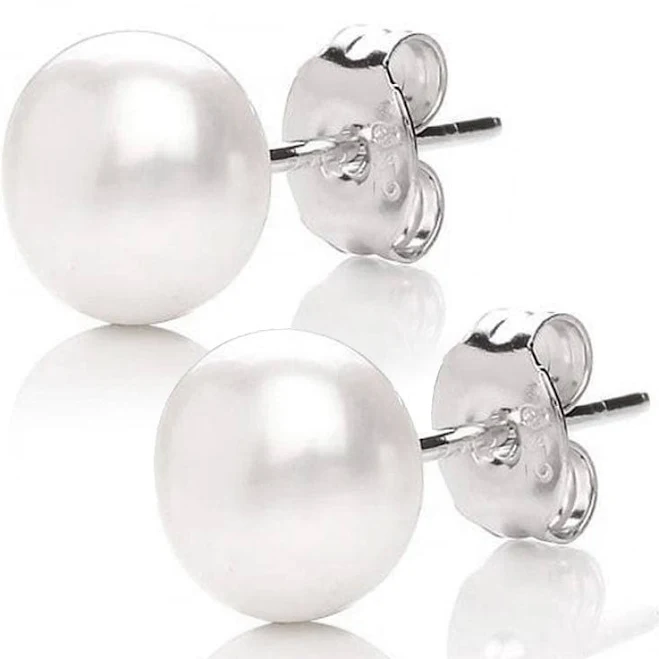 Mabella 925 Sterling Silver AAA Genuine Freshwater Cultured Pearl Stud Earrings