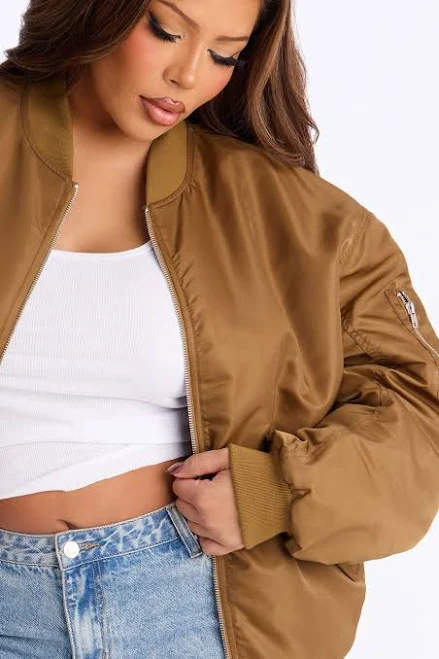 Fashion Nova Women's Bet On It Oversized Nylon Bomber Jacket