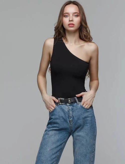 Modern Cotton Blend Asymmetrical One-Shoulder Bodysuit