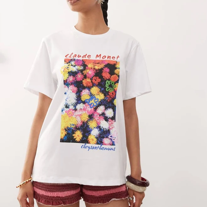 Reclaimed Vintage Oversized T-Shirt with Licensed Monet Flower Print