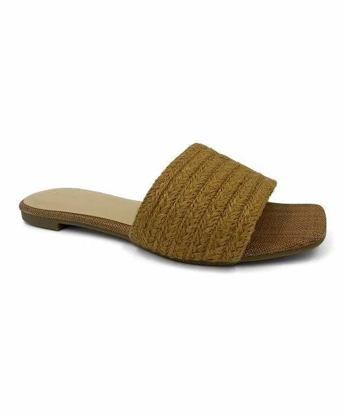 Women's Natural Woven Espadrille Slide Flat Sandals Square Open Toe
