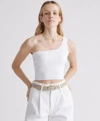 Cropped One Shoulder Ribbed Knit Tank