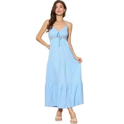 Inspire Chic Women's Spaghetti Strap Flowy Tiered Maxi Dress