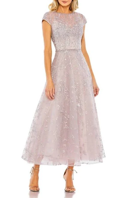 Mac Duggal Women's Embellished High Neck Cap Sleeve A-Line Dress