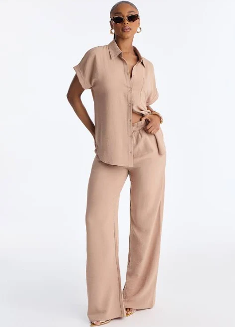 Fashion Nova Short Sleeve Button Up Shirt and Wide Leg Pant Set