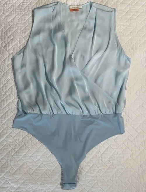 Favorite Daughter Women’s Bodysuit Xxl Light Blue Sleeveless Wrap