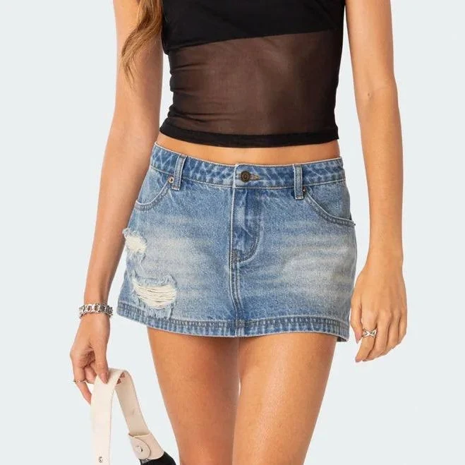 Edikted Women's Distressed Denim Mini Skirt