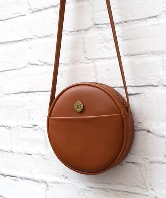 Handmade Vegan Leather Round Crossbody Bag