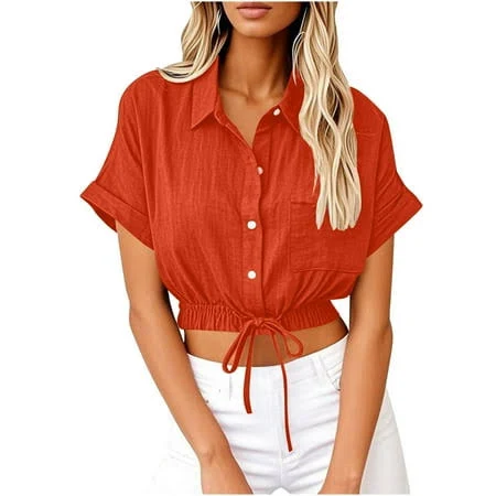 Women's Cropped Cotton Linen Shirt