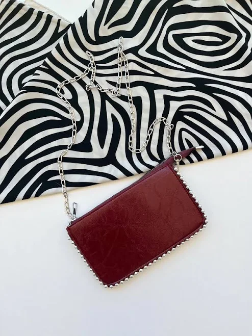 Faux Leather Crossbody Clutch with Beaded Edge