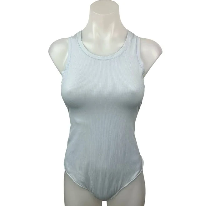 Organic Basics Light Blue Ribbed Sleeveless Racerback Bodysuit Tank Top Size L