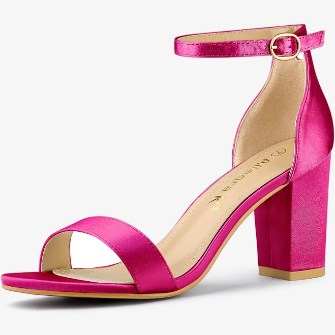 Allegra K Women's Satin Open Toe Ankle Strap Chunky Heel Sandals