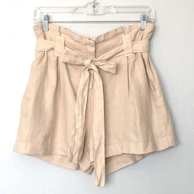 L'agence Hillary Linen Self-tie Paperbag Shorts In Light Sand Size 25
