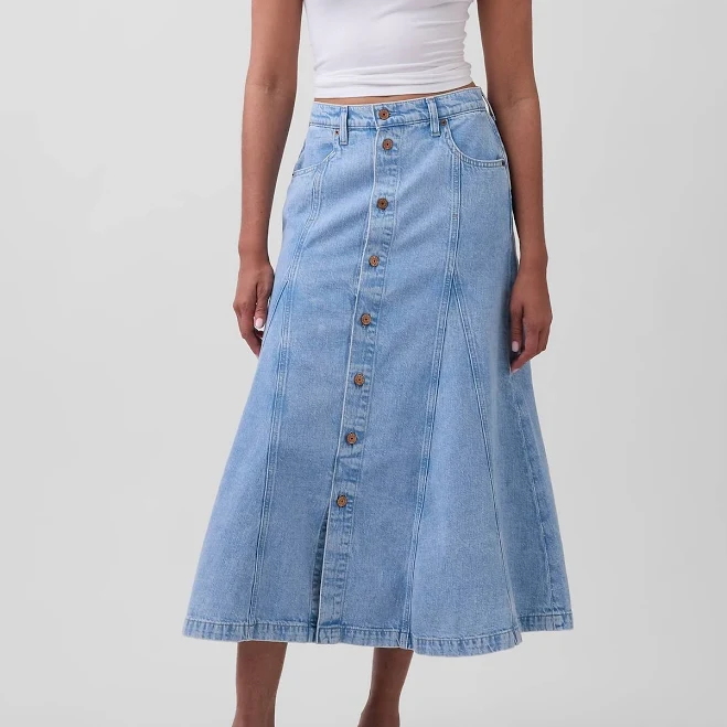 Gap Women's Seamed Denim Button-Front Maxi Skirt