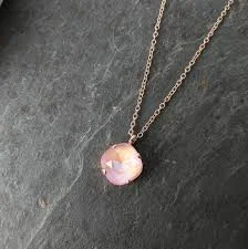 Rose Gold Iridescent Pink Crystal Pendant Necklace, Bridesmaid Jewelry