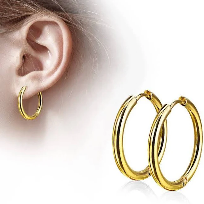 Pair of Thin Gold Plated Surgical Steel Earring Hoops Pierced Universe