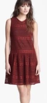 BETSEY JOHNSON Women's Size 8 Burnt Orange Crochet Sleeveless Shift Dress New