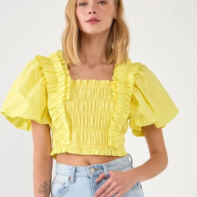 Endless Rose Smocked Puff Sleeve Top