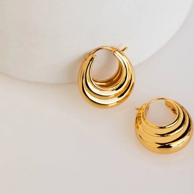Caitlyn Minimalist Katrina 18K Gold Chunky Ribbed Hoop Earrings