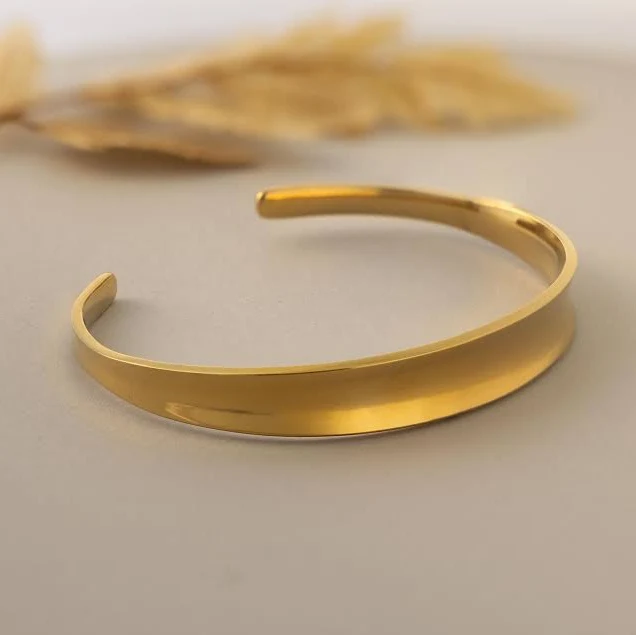 Caitlyn Minimalist 18K Gold Curved Dome Open Cuff Bracelet
