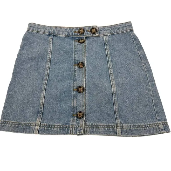 BDG Urban Outfitters Light Wash Denim A-Line Mini Skirt, 100% Cotton, High Rise, Button Front