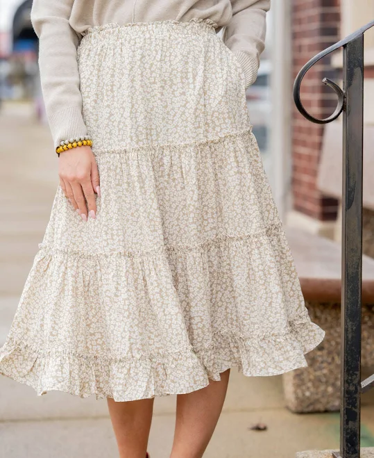 Antique Blooms Tiered Midi Skirt