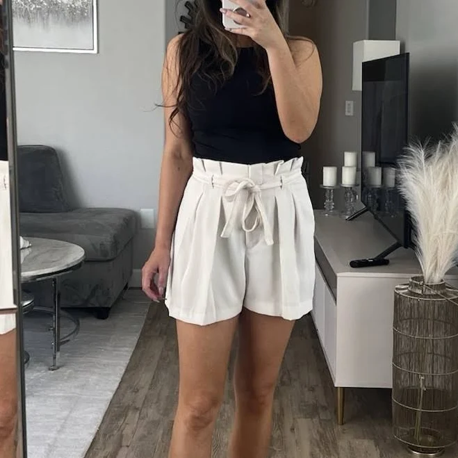 Express Bermuda Cream Paper Bag Super High Rise Belted Bow Tie Shorts