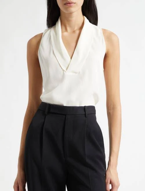 Boss Women's Bolaru Sleeveless Silk Shawl Collar Top