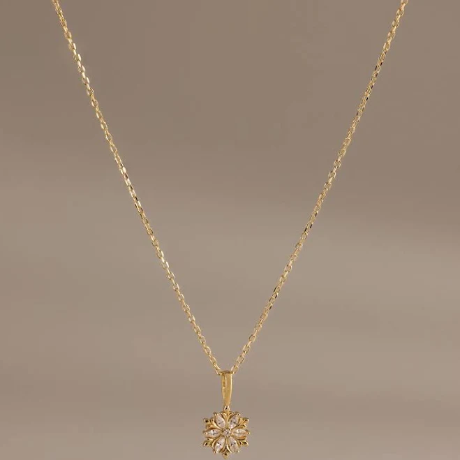 Caitlyn Minimalist 18K Gold Diamond Poinsettia Charm Necklace