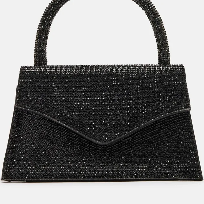 Steve Madden Womens Amina Black Rhinestone Mini Trapezoid Top Handle Crossbody Handbag