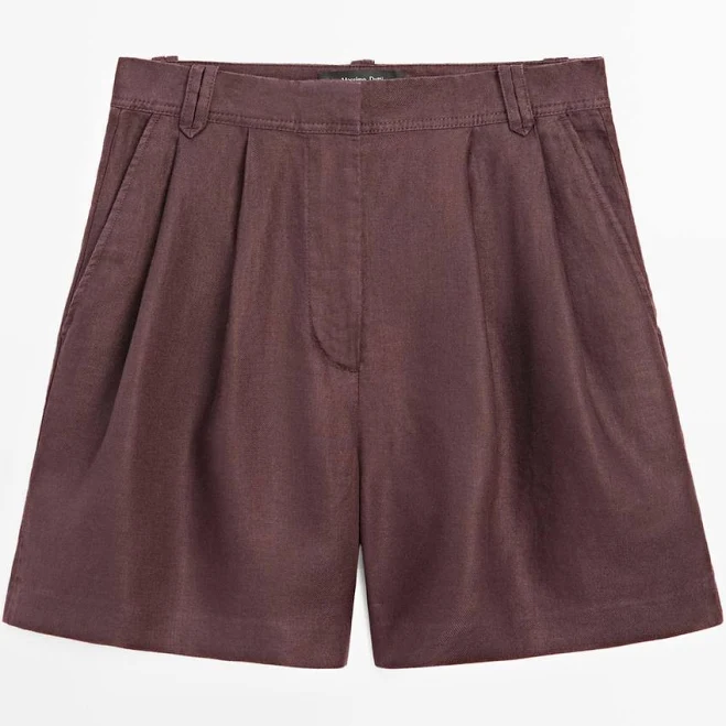 Massimo Dutti Women's Linen Pleated Bermuda Shorts