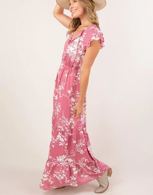 Charming Floral Flutter Maxi Dress