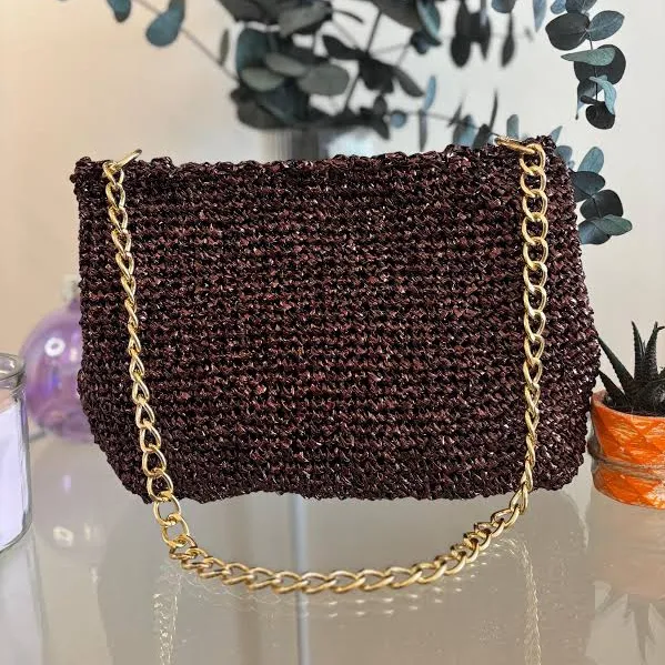 Handmade Bronze Crochet Woven Clutch