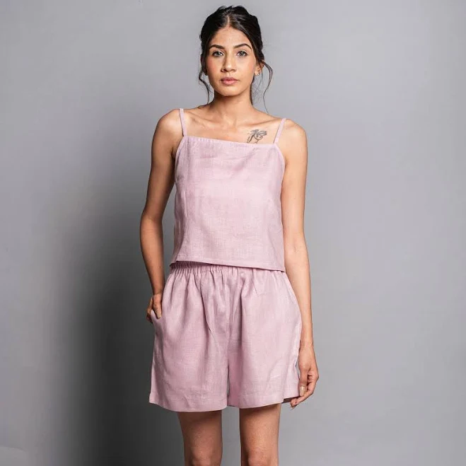 Women's Relaxed Fit Linen Crop Top & Shorts Set