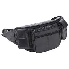 Private Label Large Black Genuine Lambskin Leather Fanny Pack Waist Bag with Cell Phone Pouch
