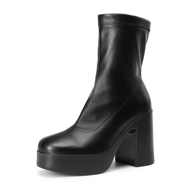Dream Pairs Stella Square Toe Platform Chunky Ankle Boots