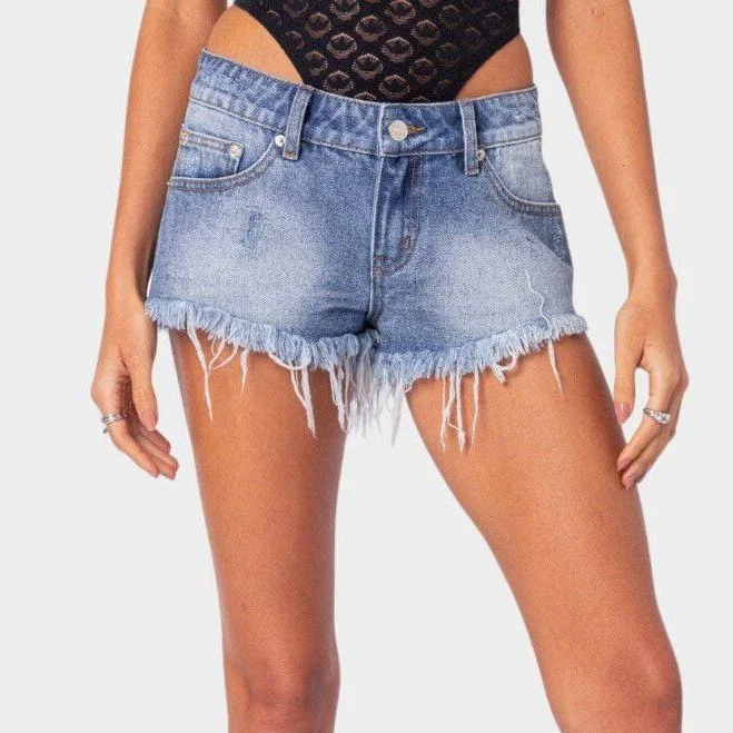 Edikted Women's Erika Low-Rise Frayed Denim Shorts
