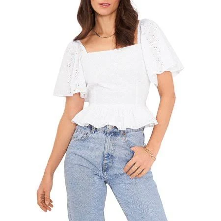 1.state Womens Eyelet Square Neck Blouse