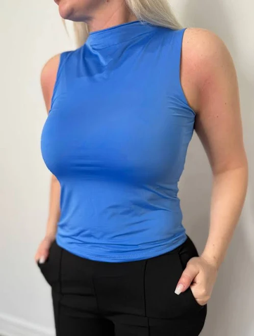 Sienna Mock Neck Tank Top In Cobalt Blue