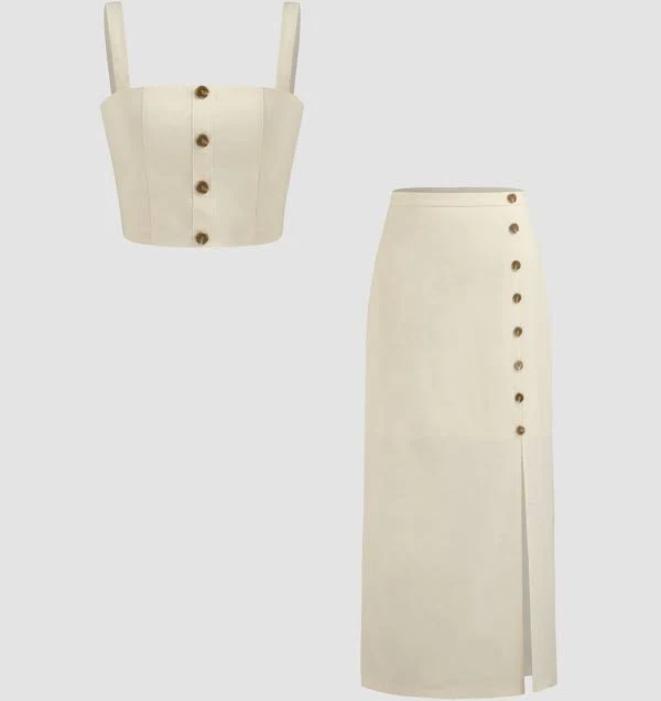 Tropical print button-down shirt and matching high-waisted shorts